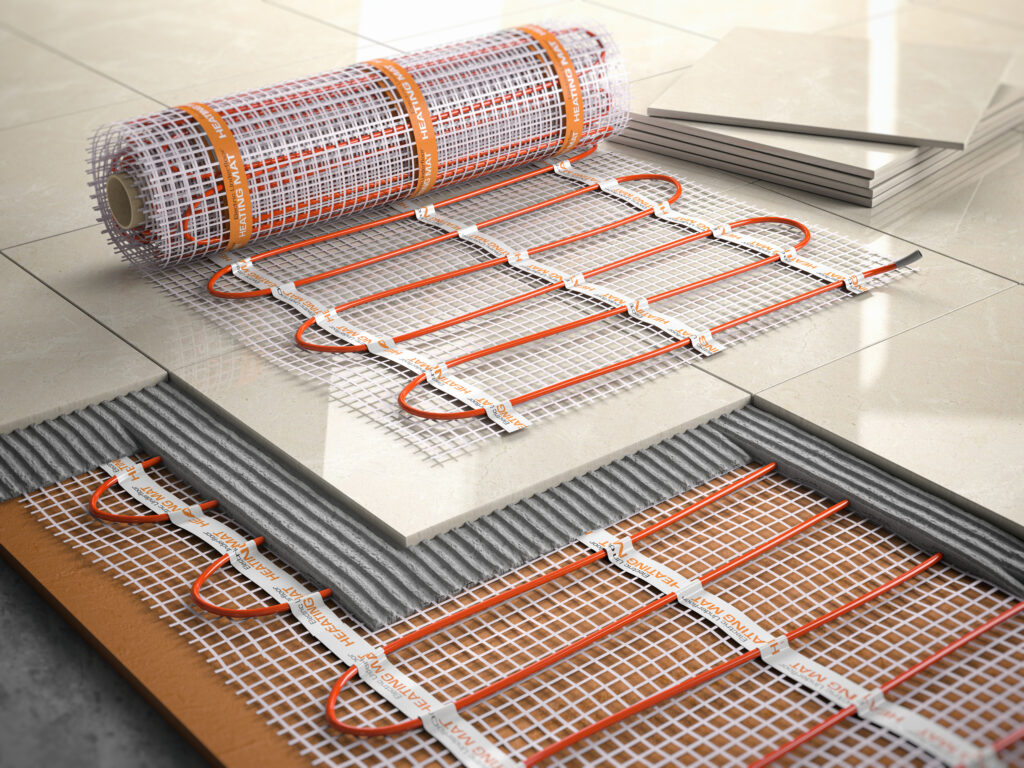 Concept d'installation de chauffage par le sol. système de chauffage électrique mat